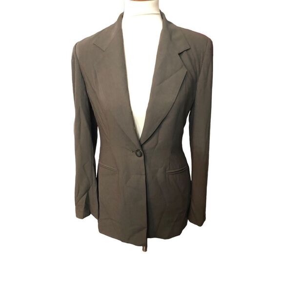 Cache 100 percent wool olive green one button front blazer fully lined size 2 NW - Picture 1 of 13